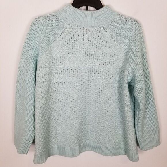 Talbots Women Plus Wool Blend Cable Mock Sweater  3X Petite Mint Green Pullover - Picture 2 of 4